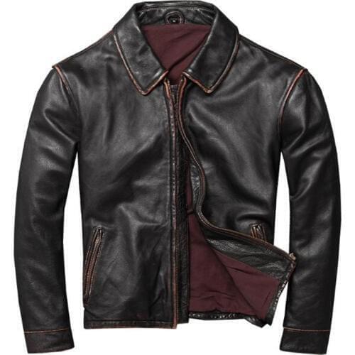 Winter Mens Motorcycle Pilot Bomber Basic Genuine Leather Jacket For Men Vintage Retro Punk Cow Leather Coat Male Biker Clothes