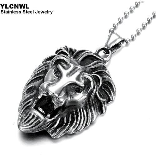 Lion Head Design Stainless Steel Biker Pendant With Chains Fashion Necklaces For Men Boy Male Punk Jewelry Birthday Gift