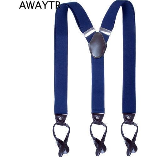 AWAYTR Fashion Suspenders Men 6 Buttons Leather Braces New Y-Back Ligas Tirantes Strap Braces 3.5*110cm Trousers Accessories