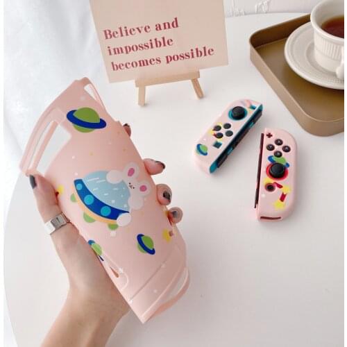 Flying Saucer Cute Bunny UFO Soft TPU Full Cover Gamepad Switch Protective Case For Nintendo Switch