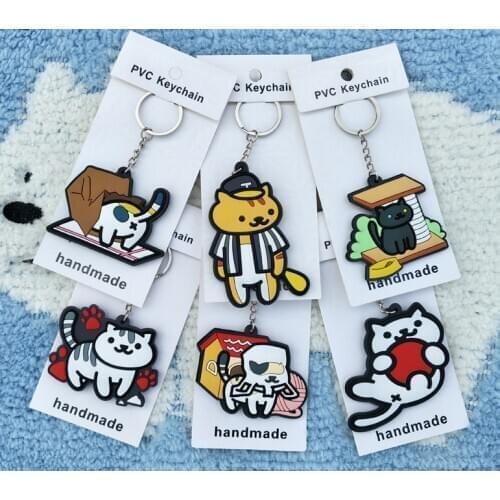 Neko Atsume Anime Key Chain PVC Figure Keyring Toys Keychain Keyholder Birthday Gifts Unisex NEW