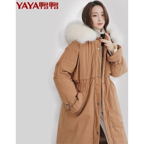 New female X-Long down jacket women plus size coat over knee real fox fur with hooded opposite season promotion white duck down