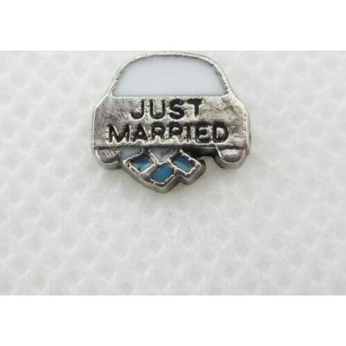 New Arrival 20pcs/lot Just Married Floating Charms Living Glass Memory Lockets Pendants DIY Jewelry Accessories Charm