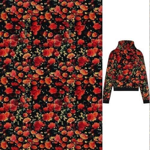 Autumn and winter jacket European and American red flowers digital printing fabric dress shirt fashion cloth