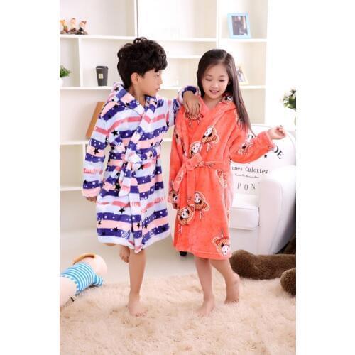 Autumn winter flannel childrens dressing gown coral thickening pajamas for boys and girls children baby
