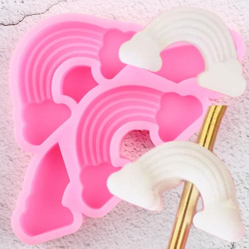 Rainbow Cloud Straw Topper Silicone Mold Baby Birthday Chocolate Candy Fondant Cake Decorating Tools Keychain Epoxy Resin Mould