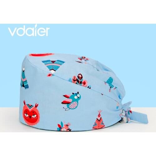 Unisex cotton adjustable scrubs hats Anime print medical caps dental clinic work hats Tieback Elastic pet grooming nursing hat