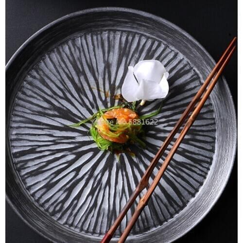 Embossed Hand Brush Straight Plate Home Dining Plate Fruit Flat Plate Creative Nordic Simple Wind Ceramic Plate
