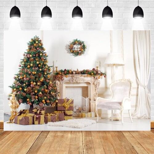 Yeele Christmas Backdrop Photography Fireplace White Curtain Winter Indoor Background Baby Photographic Photo Studio Photophone