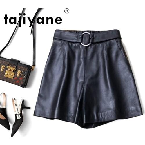 Summer Women Clothes Real Sheepskin Wide Leg Trousers Woman Genuine Leather Shorts Female Clothing Ropa Mujer TN2384