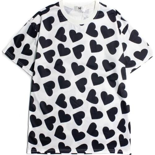 Love Print Drop Shoulder Sleeves Loose Round Neck Loose Casual Short Sleeve T-shirt Trend Mens and Womens Tops 2021 Summer New