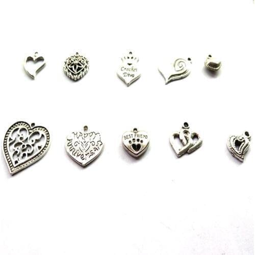 Tibetan Silver Mixed Styles Best Friend Heart Crown Charms Hollow Heart Pendant DIY Jewelry for Necklace Bracelet Making Craft