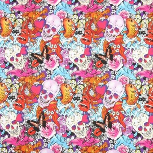 45*110cm Digital Plain Cotton Fabric Halloween Skeleton Printing Garment Jumpsuit Tissue Sewing Quilting Fabrics Patchwork