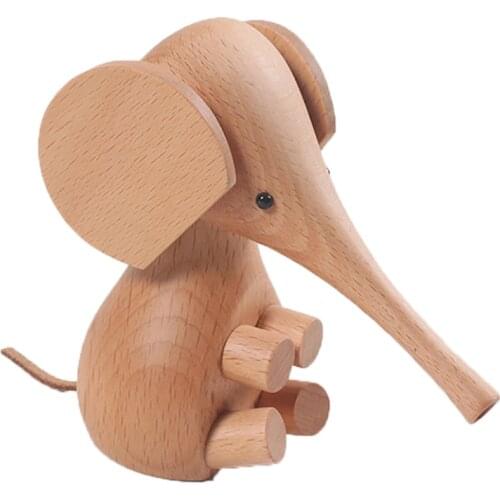 Ornaments Home Statues Sculptures Figurines For Interior Nordic Creative Long-Nosed White Oak Elephant Wooden Craft Decoration
