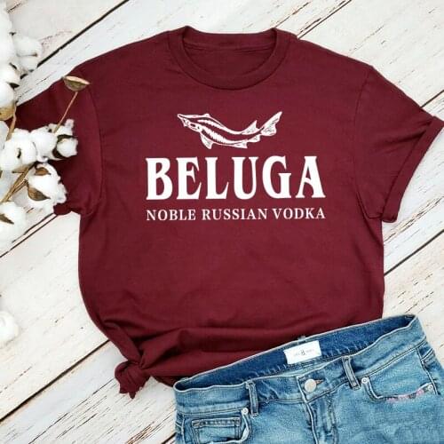 Russion Beluga Vodka Graphic Printed Women Tees Plus Size Loose Pure Cotton Top Round Neck Summer Casual Basic T shirts Brand