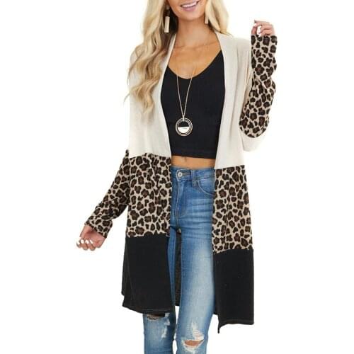 Womens Jacket coat Leopard Plaid Striped Patchwork Cardigans Coat Open Front Long Sleeve Stitch Coats autumn куртка женская