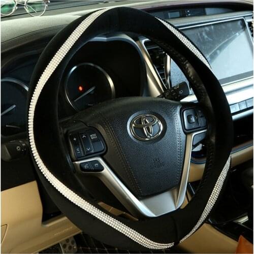 Winter Warm Rhinestones Steering wheel cover Plush Anti Slip Interior Steering-Wheels Accessories For Women and Girls Universal