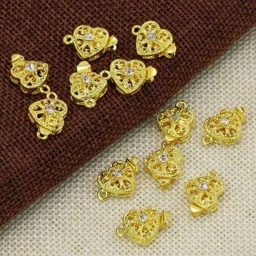 11mm silver-color gold-color 5pcs hollow heart shape clasp hook jewelry finding for diy necklace&bracelet accessories B2852