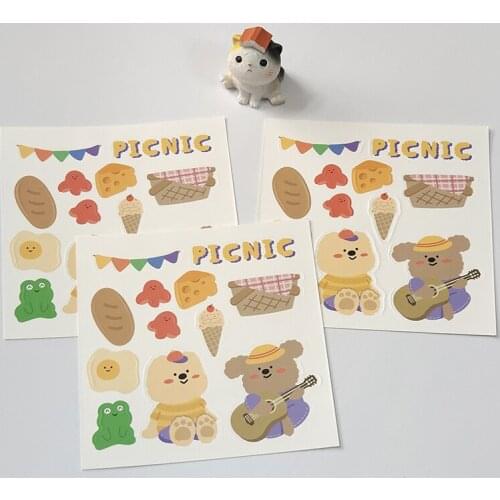2 Sheets Cute Bear Picnic Decorative Stickers Girl Kawaii Scrapbooking Material DIY Labels Journal Stationery Stickers