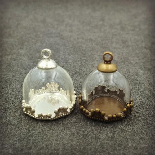 5sets/lot 15mm glass globe dome crown base beads cap set glass globe set glass vial pendant glass cover