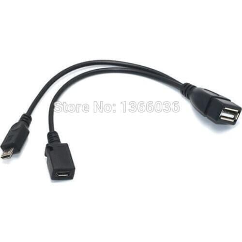 500pcs 2 in 1 OTG Micro USB Host Y Spitter Adapter to Micro 5 Pin Male Female Cables for Xiaomi Samsung Android Phone