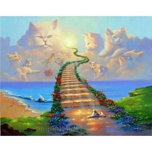 Diamond painting custom full square Cat Dog Heaven Rainbow Bridge diamond embroidery diamond icon eigen foto lightpad FF1705