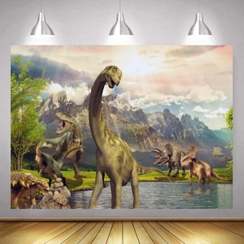 Alpine Grassland Small Lake Dinosaur World Cartoon Background Photo Children Birthday Party Decorated Studio Photography Scene