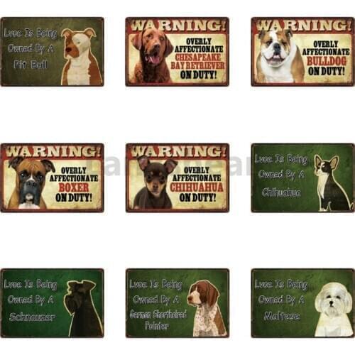 Black White Pets Dog Metal Sign Tin Poster A Home Doberman Golden Labrador Home Decor Bar Wall Art Painting 20x30cm