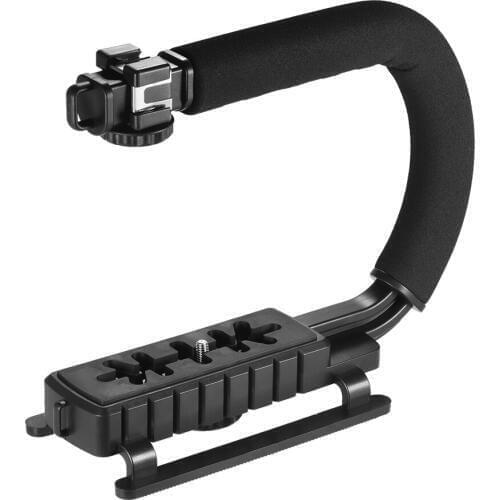 U/C Bracket Holder 3 Shoe Mounts Handle Handheld Video Action Stabilizer Grip Bracket for iPhone Canon Nikon Sony DSLR Camera