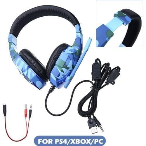 For PC Laptop PS4 Pro Xbox One 1pc Camouflage LED Luminous Gaming Headset 3.5mm Wired Stereo Headphone Pohiks