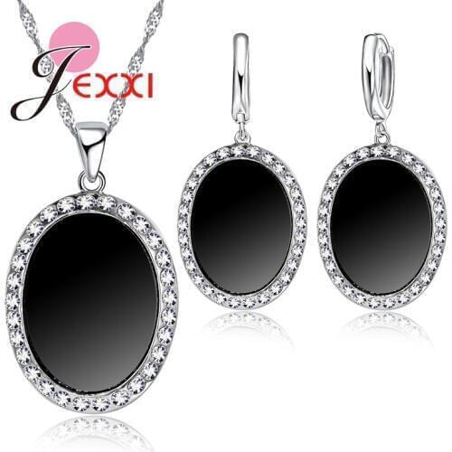 Brand New Sterling Silver Wedding Jewelry Sets For Women Fashion Cubic Zirconia Rhinestone Earrings Pendant Necklace Set