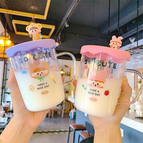 500ML Cute Glass Mug Borosilicate High Temperature Resistant Tea Brewing Water Cup Student Couple Cute Milk Breakfast Cup