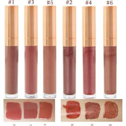 6 Color Matte Shiny Makeup Liquid Lipstick Long Lasting Moist Pearl Lipgloss Nude Metal Glitter Lip Gloss Cosmetic Private Label