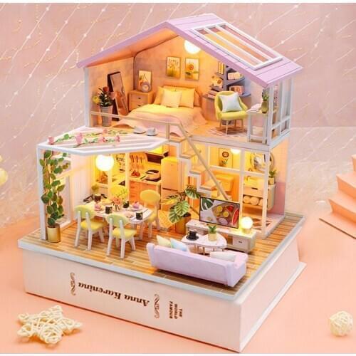 Diy Dollhouse Miniature Building Kits Gift For Children Wooden Cottage Model Little House Toys Doll House Furniture Accessories