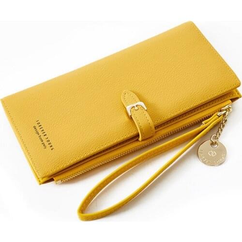 Multifunctional Ladys Purse with Card Slots PU Zipper Handbag Wristband Long Wallet for Card Notebank Coins Solid Best Sale-WT