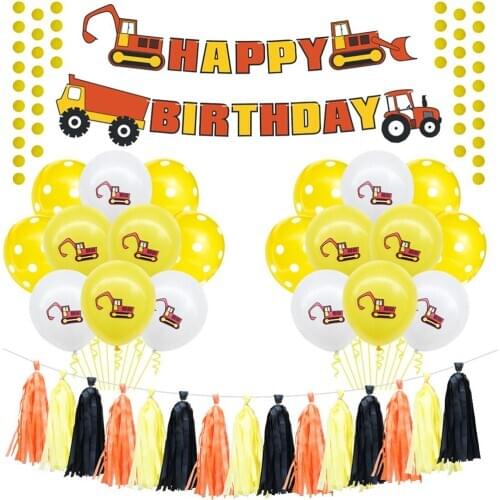 39pcs Farm Theme Party Set Birthday Tractor Inflatable Air Balloons Excavator Vehicle Banners Kids Birthday Party Decorations