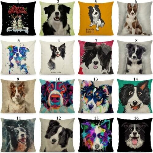 XUNYU Cute Border collie Cushion Cover Dog Pattern Home Decorative Sofa Pillow Case 45x45cm DWG026