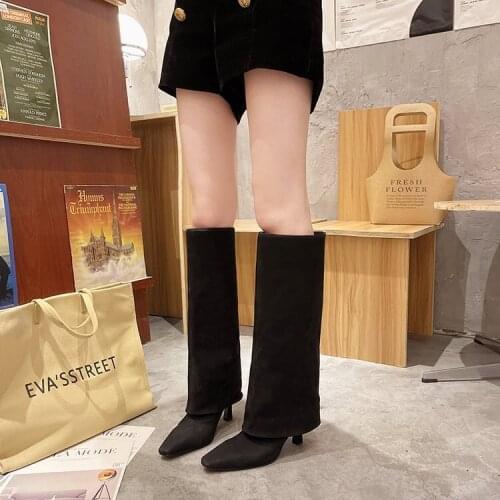 2021 autumn and winter new European and American pointed toe womens high-heeled slim fashion high boots