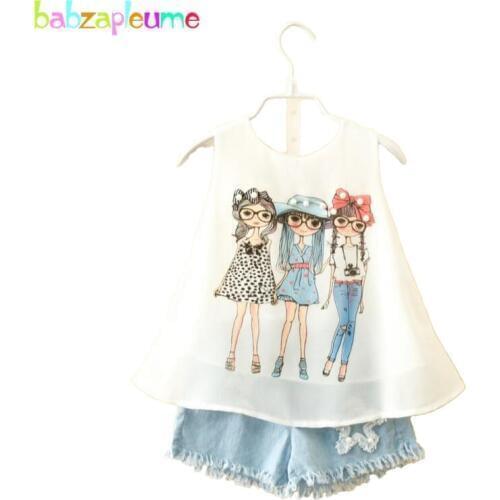 Baby Girls Clothes Chiffon Vest Dress Short Pant Jeans Toddler Girls Costume Kids Girls Outfit 2PCS Set Children Clothing A277