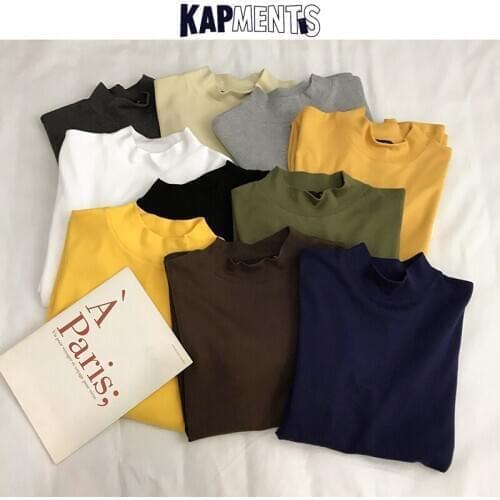 KAPMENTS Japanese Streetwear Solid Long Sleeve Tshirts For Man 2020 Mens Harajuku Kpop Cotton T-shirts Couple White Tops Tees
