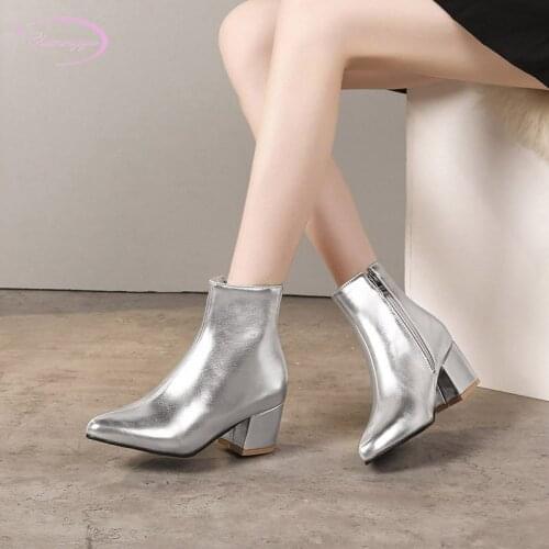 European party style round toe autumn ankle boots fashionable glitter black gold silver high-heeled riding boots womens shoes