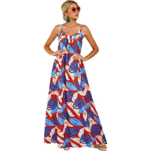 Sling Print Dress 2021 Summer New Large Size Womens Sexy Sleeveless Loose High Waist Dress Temperament Commuter Long Skirt