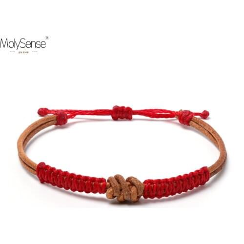 MolySense Handmade Real Leather Knot Waterproof Wax Thread Lucky Red Rope Bracelet & Bangles Women Men Woven Macrame Bracelets