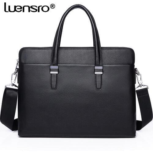 100% Genuine Leather Laptop Bag Briefcase Business Men Bag Real Cow Leather Male Shoulder Bag Handbag Totes Man Briefcase