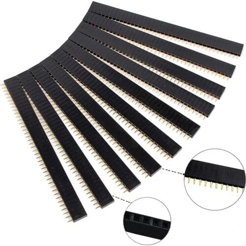 10Pcs 2.54mm 40Pin Stright Female Single Row Pin Header Strip PCB Connector High Quality Black