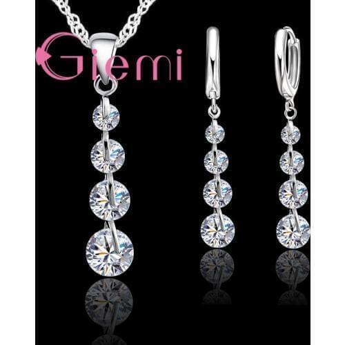 Romantic Pure 925 Sterling Silver Link Chain Crystal Pendant Jewelry Set For Women Choker Wedding Jewelry Set