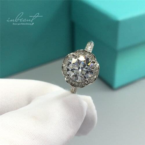 Inbeaut 925 Silver 2 ct Excellent Cut D Color Pass Diamond Test Sparkling Moissanite Love Forever Wedding Ring Wome Fine Jewelry