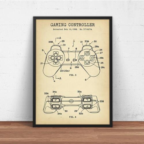 Gaming Controller Blueprint Art Posters Patent Prints Gamer Gifts Game Room Decor Gamepad Poster Wall Art Canvas Painting
