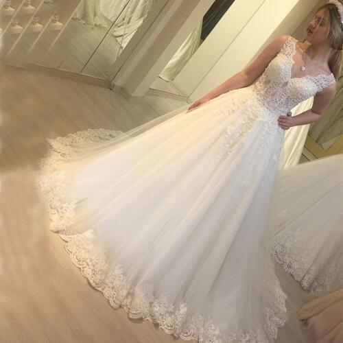 Modest Lace Tulle Weding Dresses 2021 vestidos de noiva A Line Sheer Bridal Gowns Custom Made trouwjurk Free Shipping China