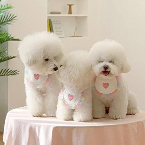 INS Korea cute dog color yarn love bib pet saliva towel Bichon Teddy Hiromi bib cat bib
